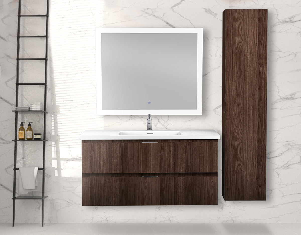 ANZZI Conques 39 in. W x 20 in. H x 18 in. D Bath Vanity Set in Dark Brown with Vanity Top in White with White Basin and Mirror