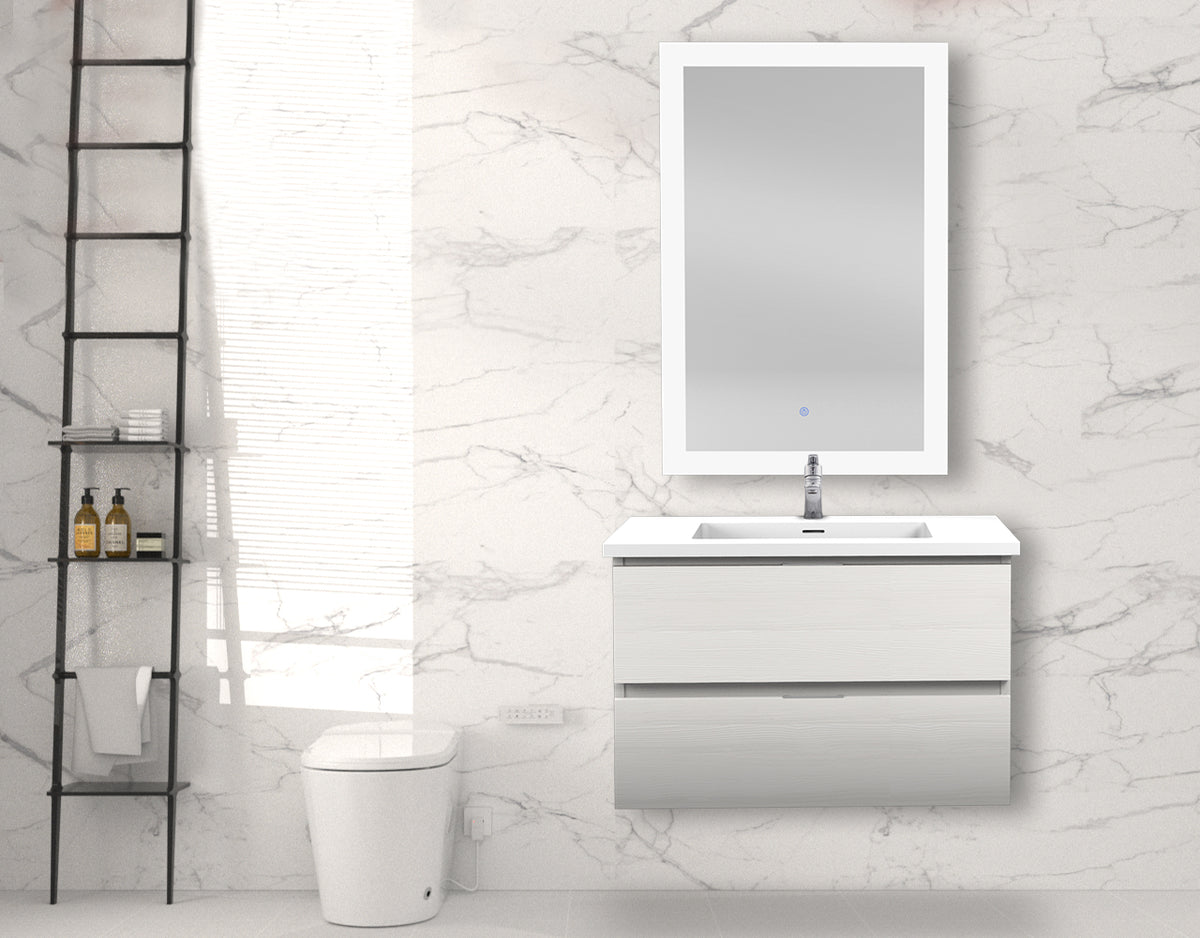 ANZZI Conques 30 in W x 20 in H x 18 in D Bath Vanity in Rich White with Cultured Marble Vanity Top in White with White Basin &amp; Mirror