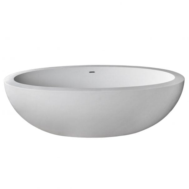 ANZZI KEKEHUN 6.3 Ft. Solid Surface Center Drain Freestanding Bathtub In Matte White