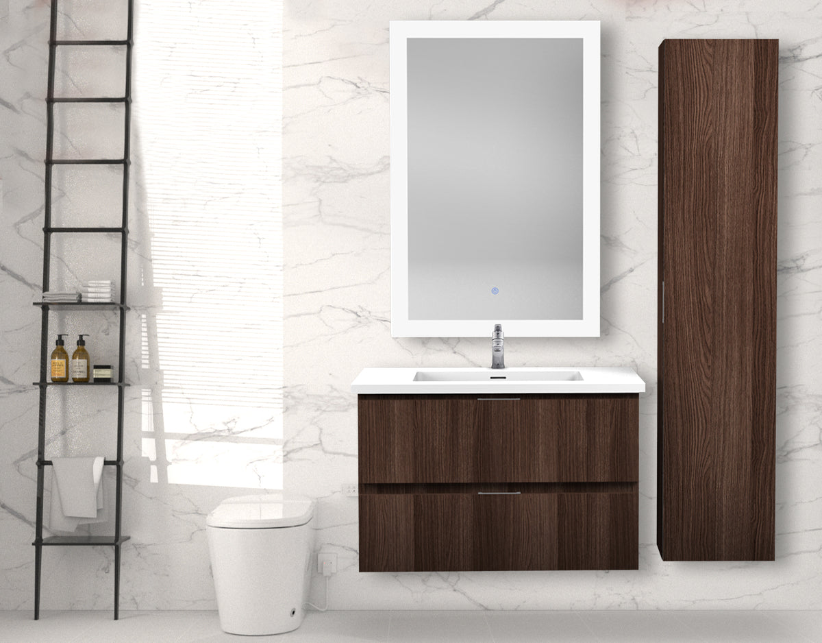 ANZZI Conques 30 in. W x 20 in. H x 18 in. D Bath Vanity Set in Dark Brown with Vanity Top in White with White Basin and Mirror