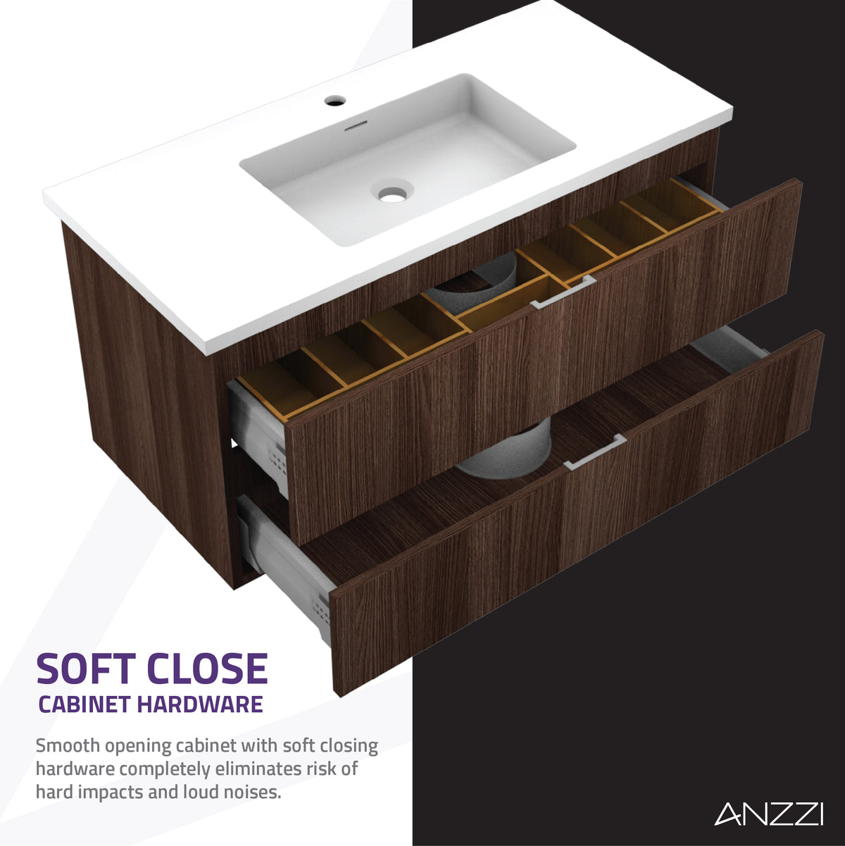 ANZZI Conques 39 in W x 20 in H x 18 in D Bath Vanity in Dark Brown with Cultured Marble Vanity Top in White with White Basin &amp; Mirror