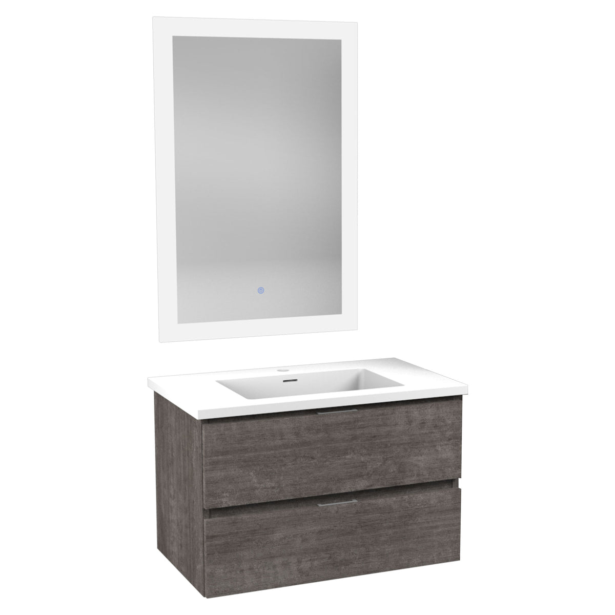 ANZZI Conques 30 in W x 20 in H x 18 in D Bath Vanity in Rich Grey with Cultured Marble Vanity Top in White with White Basin &amp; Mirror