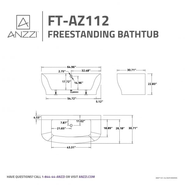 ANZZI BANK SERIES 5.41 Ft. Freestanding Bathtub In White