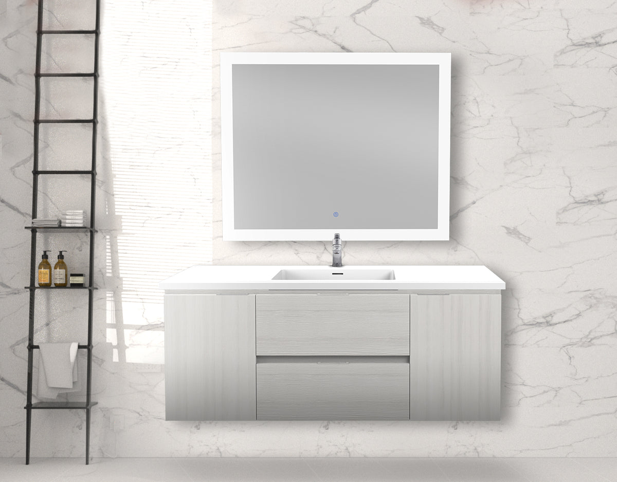 ANZZI Conques 48 in W x 20 in H x 18 in D Bath Vanity in Rich White with Cultured Marble Vanity Top in White with White Basin &amp; Mirror