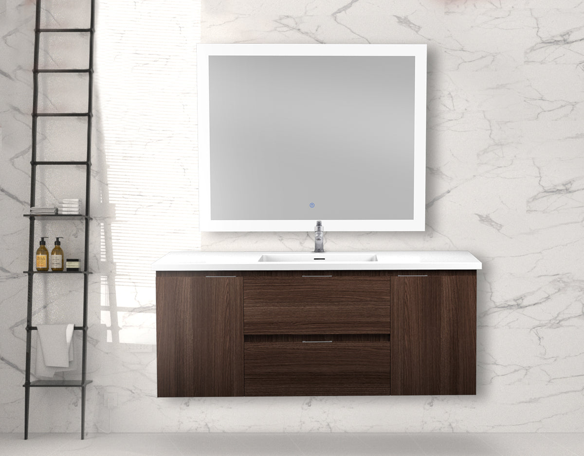 ANZZI Conques 48 in W x 20 in H x 18 in D Bath Vanity in Dark Brown with Cultured Marble Vanity Top in White with White Basin &amp; Mirror