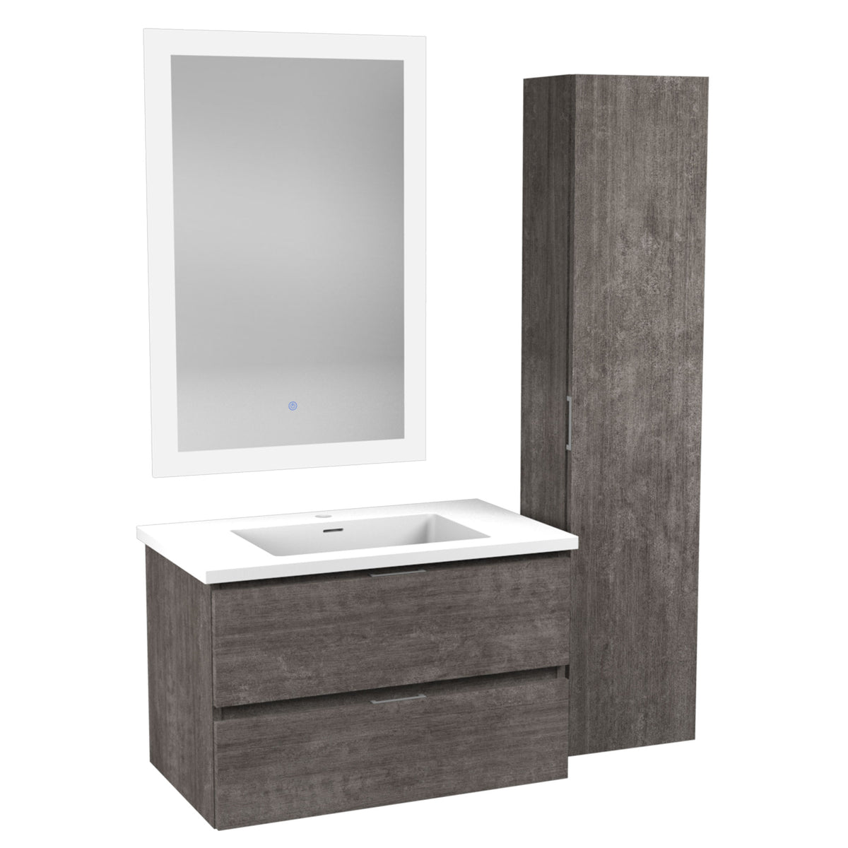 ANZZI Conques 30 in. W x 20 in. H x 18 in. D Bath Vanity Set in Rich Gray with Vanity Top in White with White Basin and Mirror