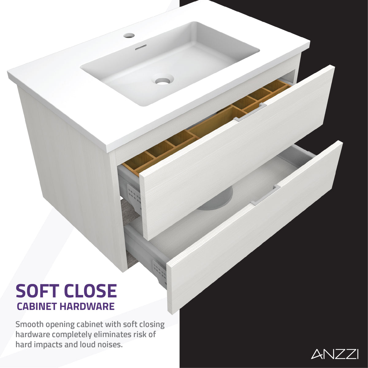 ANZZI Conques 30 in. W x 20 in. H x 18 in. D Bath Vanity Set in Rich White with Vanity Top in White with White Basin and Mirror