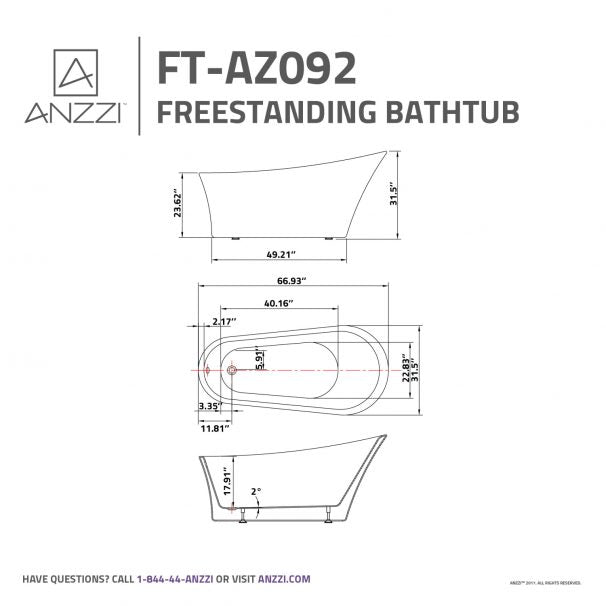 ANZZI MAPLE SERIES 5.58 Ft. Freestanding Bathtub In White