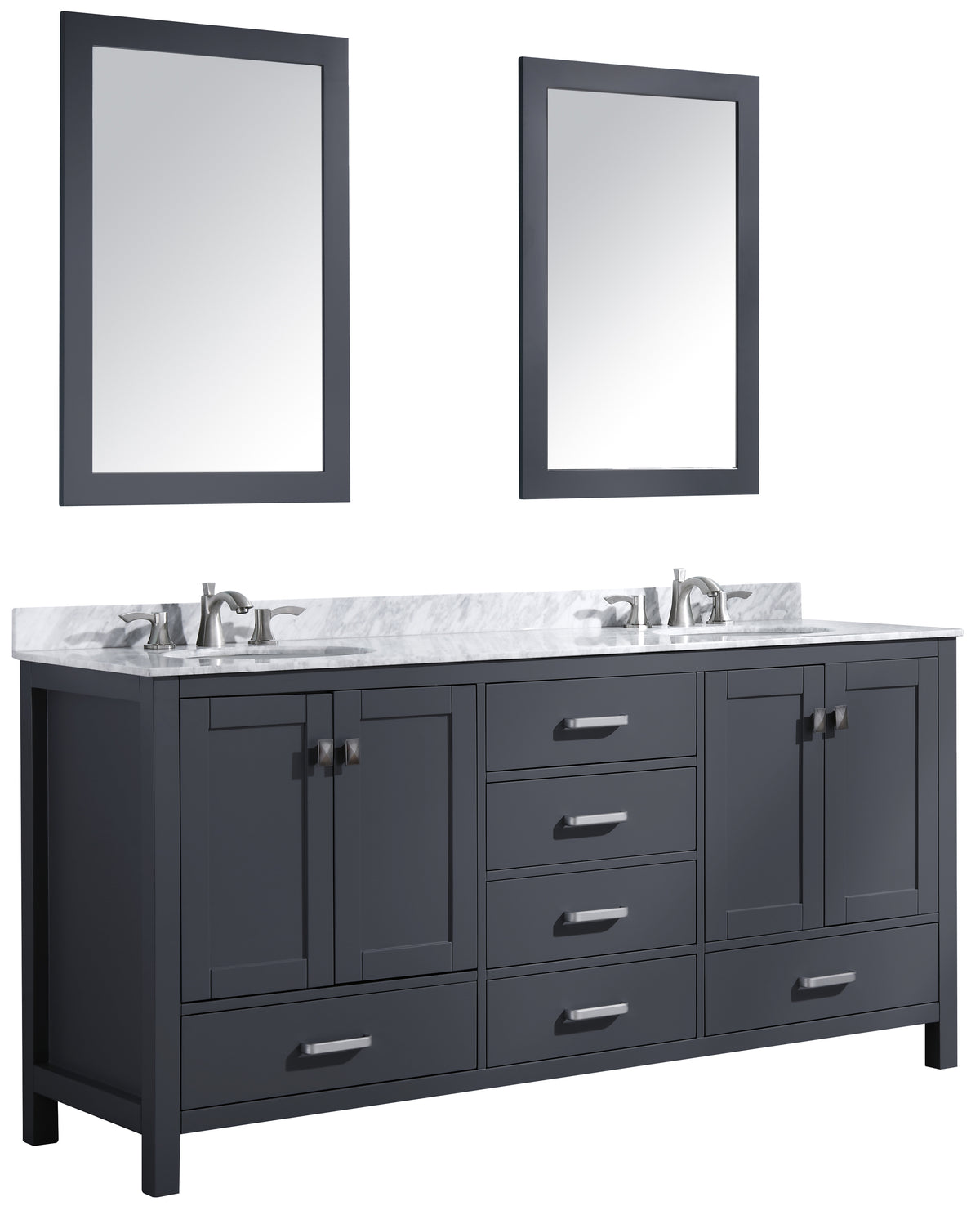 ANZZI Chateau 72 in. W x 22 in. D Bathroom Bath Vanity Set in Gray with Carrara Marble Top with White Sink