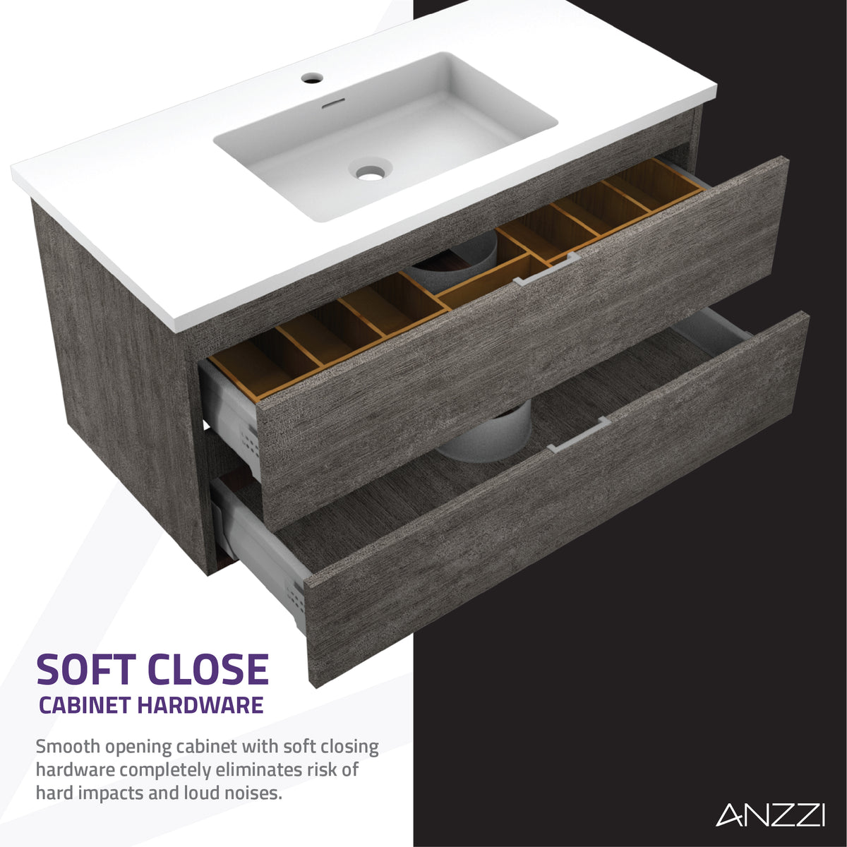 ANZZI Conques 39 in. W x 20 in. H x 18 in. D Bath Vanity Set in Rich Gray with Vanity Top in White with White Basin and Mirror