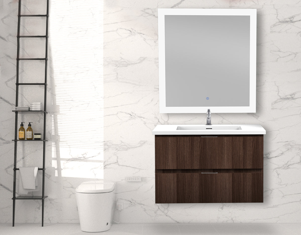 ANZZI Conques 30 in W x 20 in H x 18 in D Bath Vanity in Dark Brown with Cultured Marble Vanity Top in White with White Basin &amp; Mirror