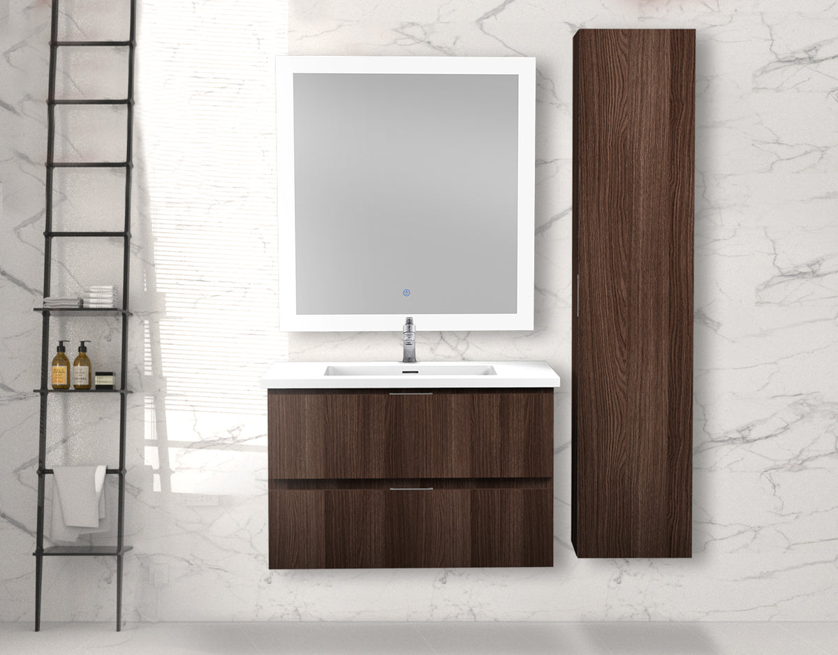 ANZZI Conques 30 in. W x 20 in. H x 18 in. D Bath Vanity Set in Dark Brown with Vanity Top in White with White Basin and Mirror