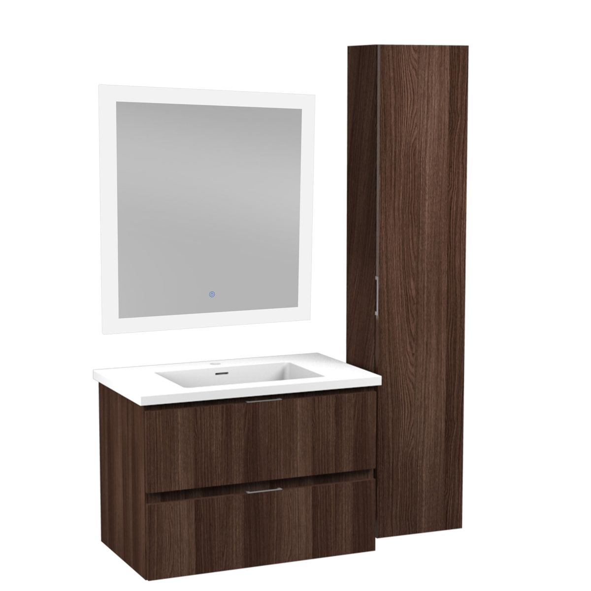 ANZZI Conques 30 in. W x 20 in. H x 18 in. D Bath Vanity Set in Dark Brown with Vanity Top in White with White Basin and Mirror