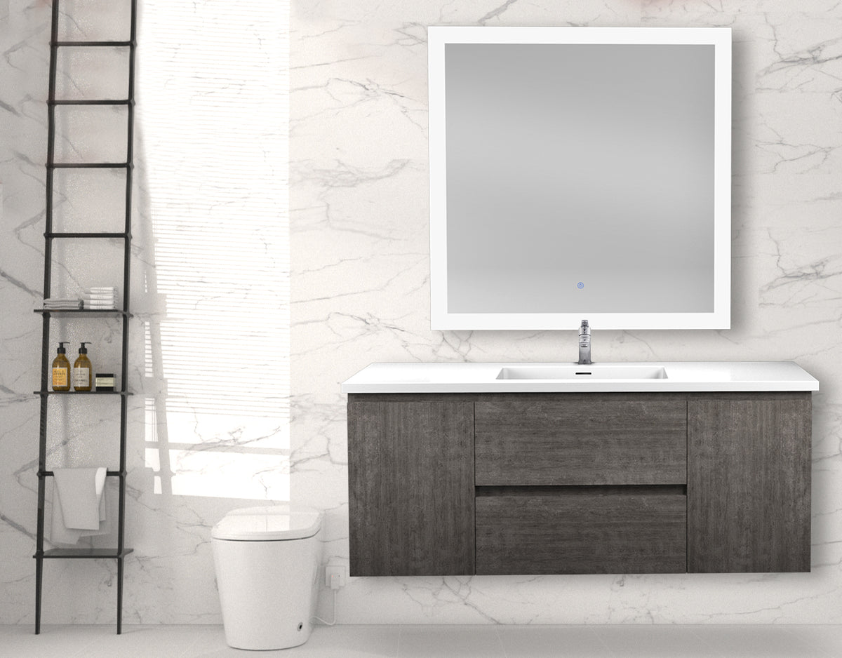 ANZZI Conques 48 in W x 20 in H x 18 in D Bath Vanity in Rich Grey with Cultured Marble Vanity Top in White with White Basin &amp; Mirror