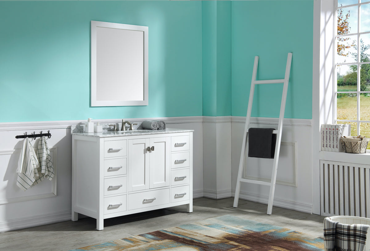 ANZZI Chateau 48 in. W x 22 in. D Bathroom Bath Vanity Set in White with Carrara Marble Top with White Sink