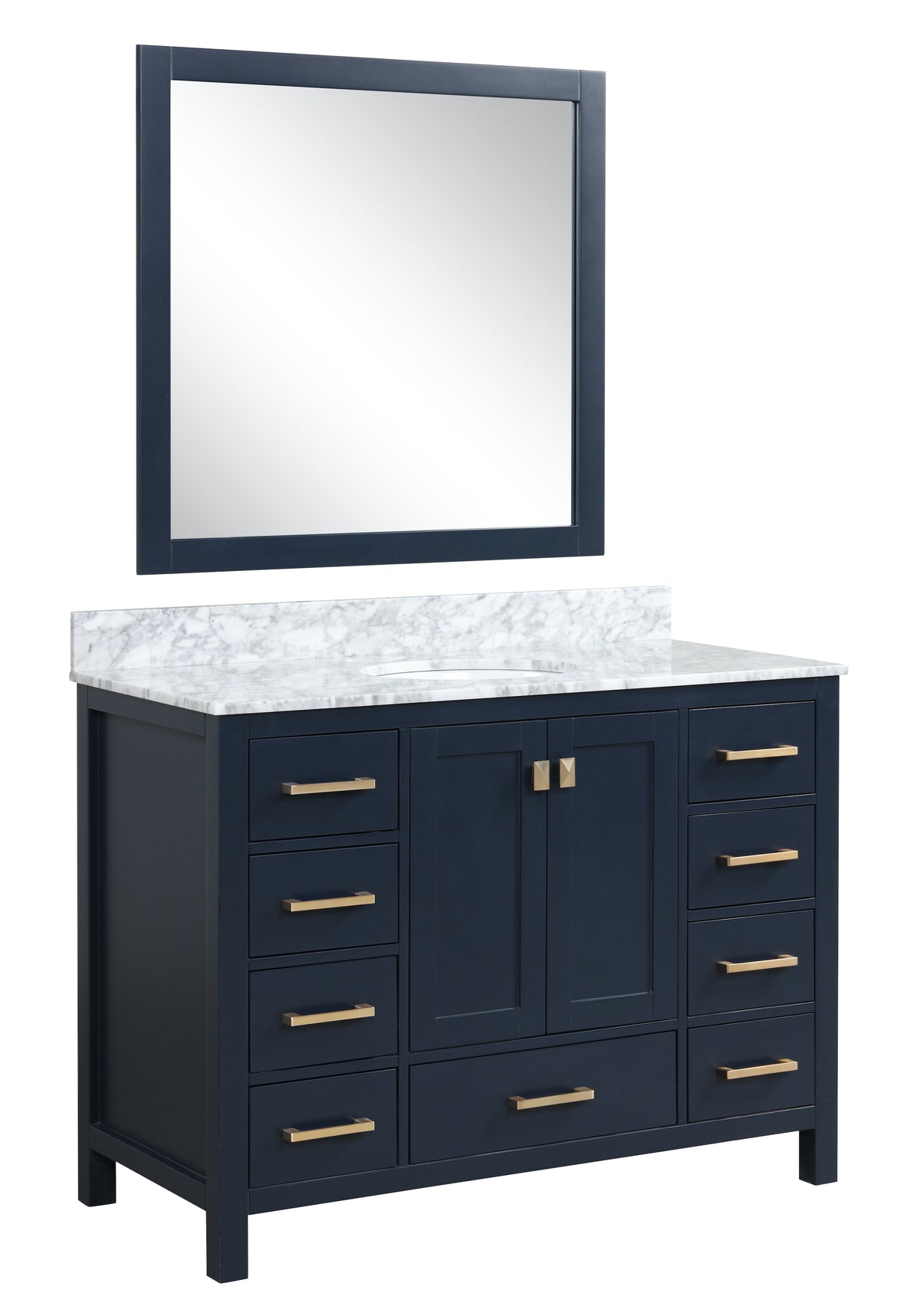 ANZZI Chateau 48 in. W x 22 in. D Bathroom Bath Vanity Set in Navy Blue with Carrara Marble Top with White Sink