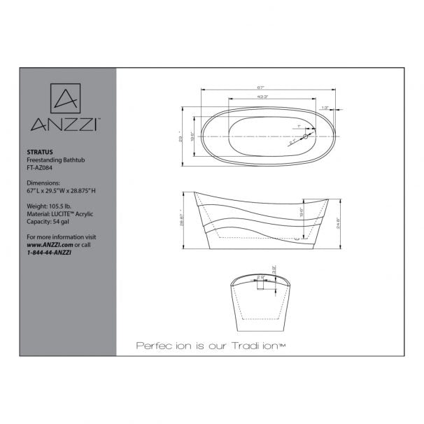 ANZZI STRATUS 5.6 Ft. Acrylic Reversible Drain Freestanding Bathtub In Glossy White