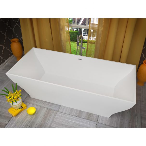 ANZZI KAYENGE 5.9 Ft. Solid Surface Center Drain Freestanding Bathtub In Matte White