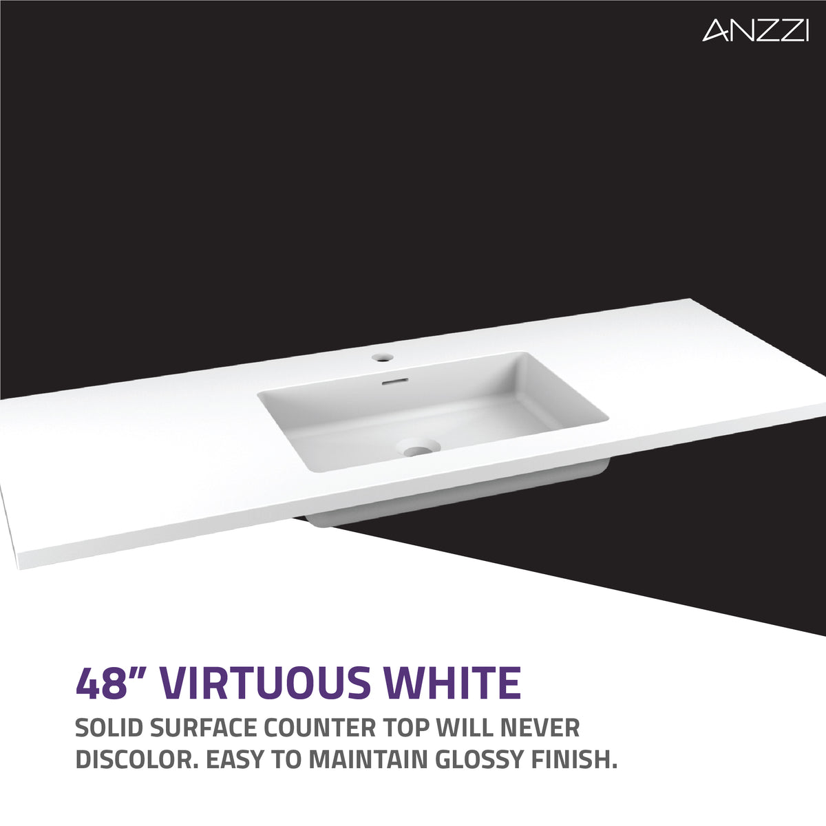 ANZZI Conques 48 in. W x 20 in. H x 18 in. D Bath Vanity Set in Dark Brown with Vanity Top in White with White Basin and Mirror