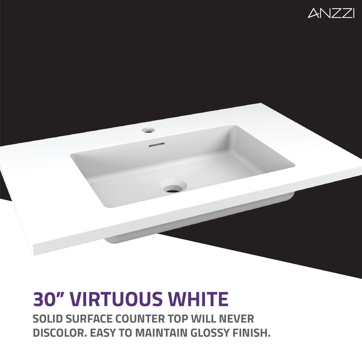 ANZZI Conques 30 in. W x 20 in. H x 18 in. D Bath Vanity Set in Rich Gray with Vanity Top in White with White Basin and Mirror