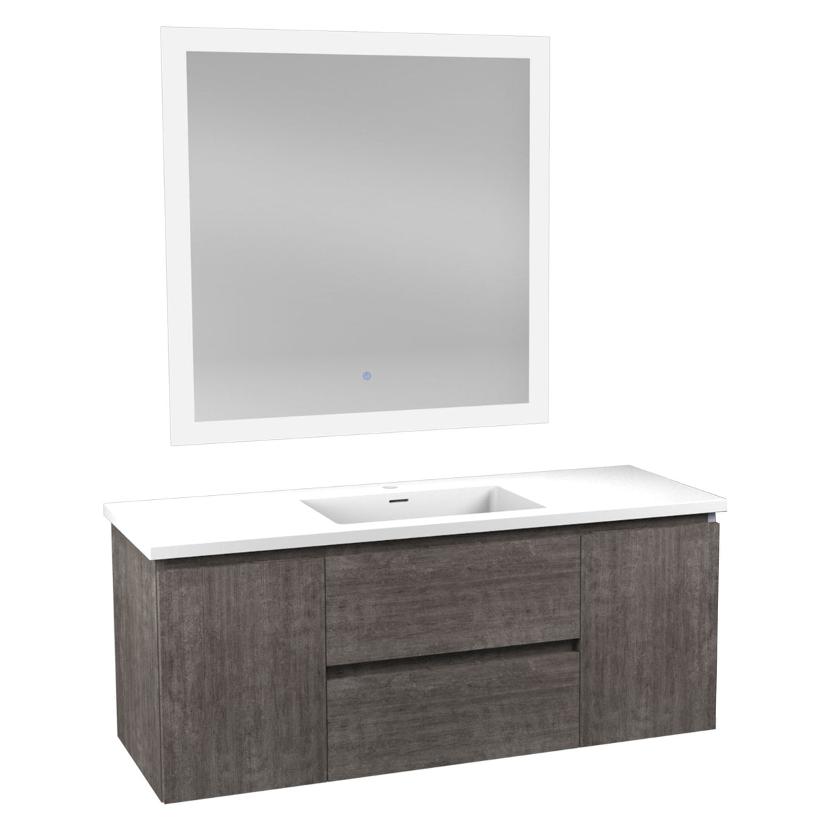 ANZZI Conques 48 in W x 20 in H x 18 in D Bath Vanity in Rich Grey with Cultured Marble Vanity Top in White with White Basin &amp; Mirror