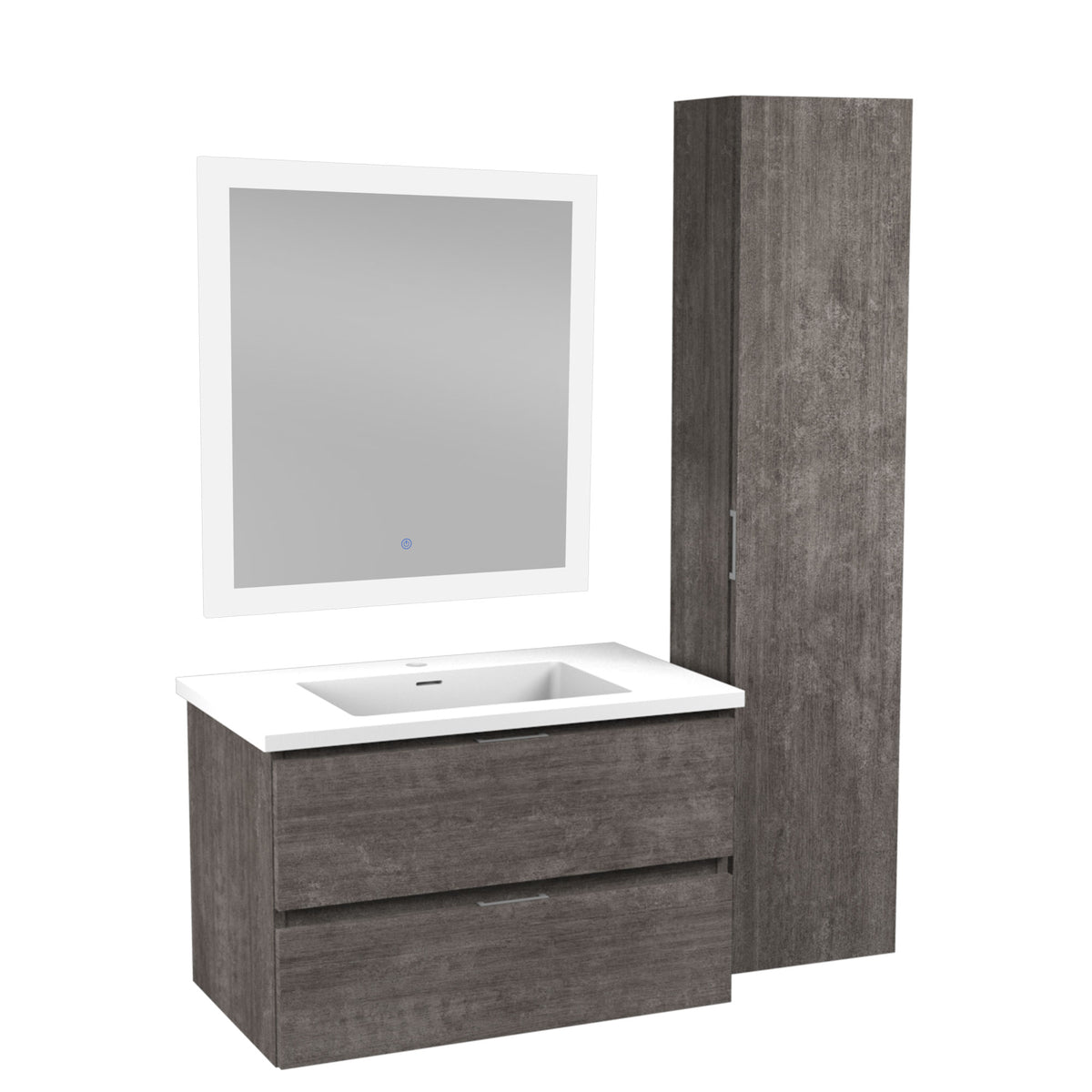 ANZZI Conques 30 in. W x 20 in. H x 18 in. D Bath Vanity Set in Rich Gray with Vanity Top in White with White Basin and Mirror