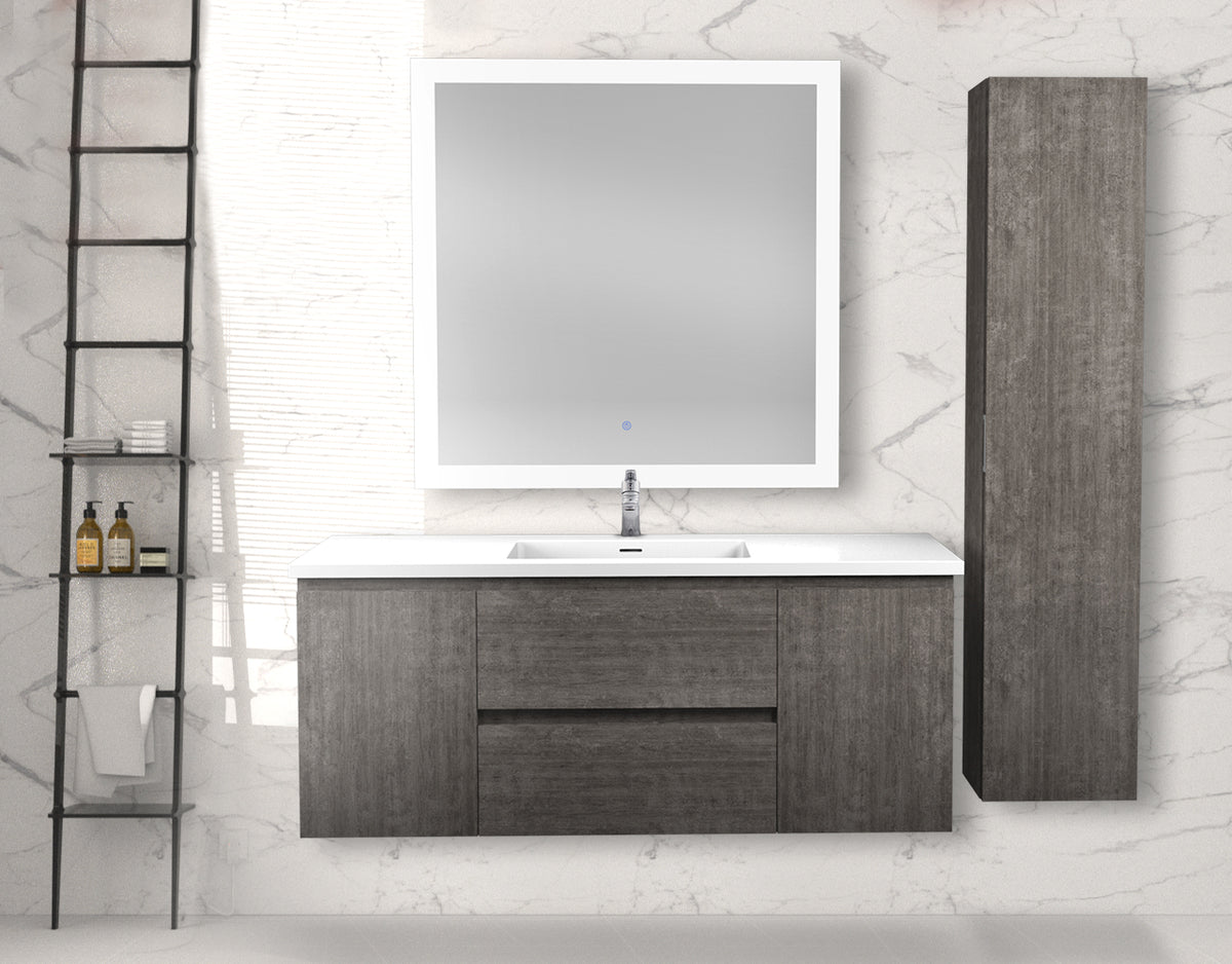 ANZZI Conques 48 in. W x 20 in. H x 18 in. D Bath Vanity Set in Rich Gray with Vanity Top in White with White Basin and Mirror