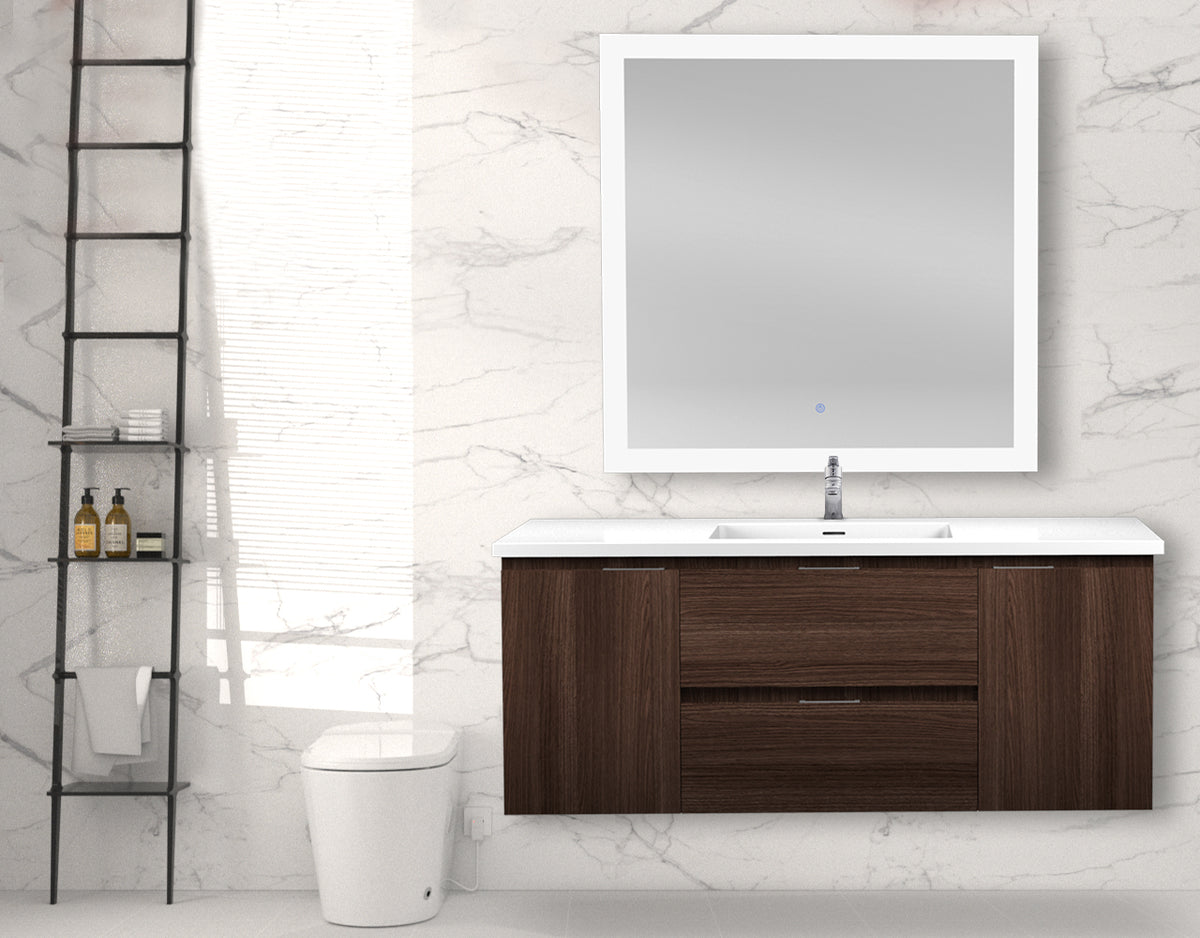 ANZZI Conques 48 in W x 20 in H x 18 in D Bath Vanity in Dark Brown with Cultured Marble Vanity Top in White with White Basin &amp; Mirror