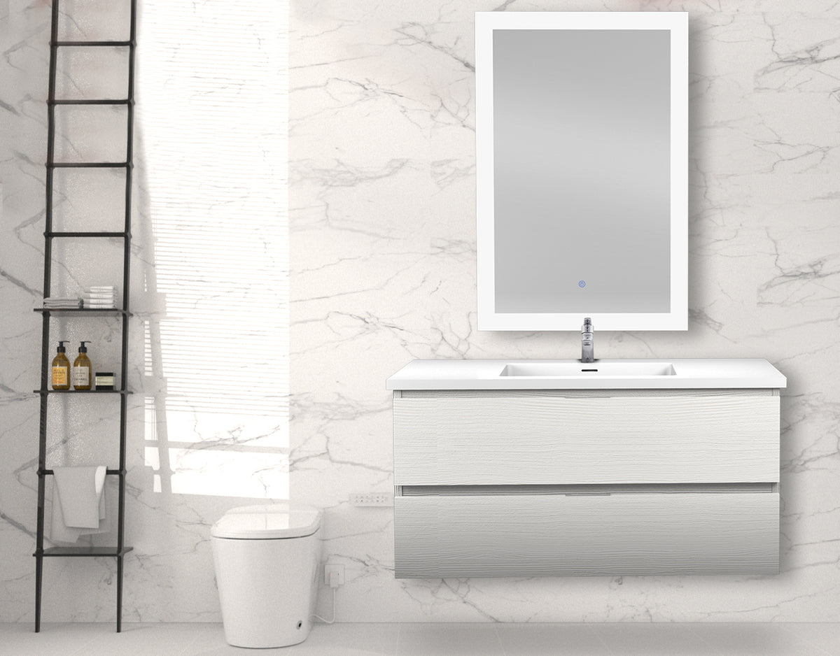 ANZZI Conques 39 in W x 20 in H x 18 in D Bath Vanity in Rich White with Cultured Marble Vanity Top in White with White Basin &amp; Mirror