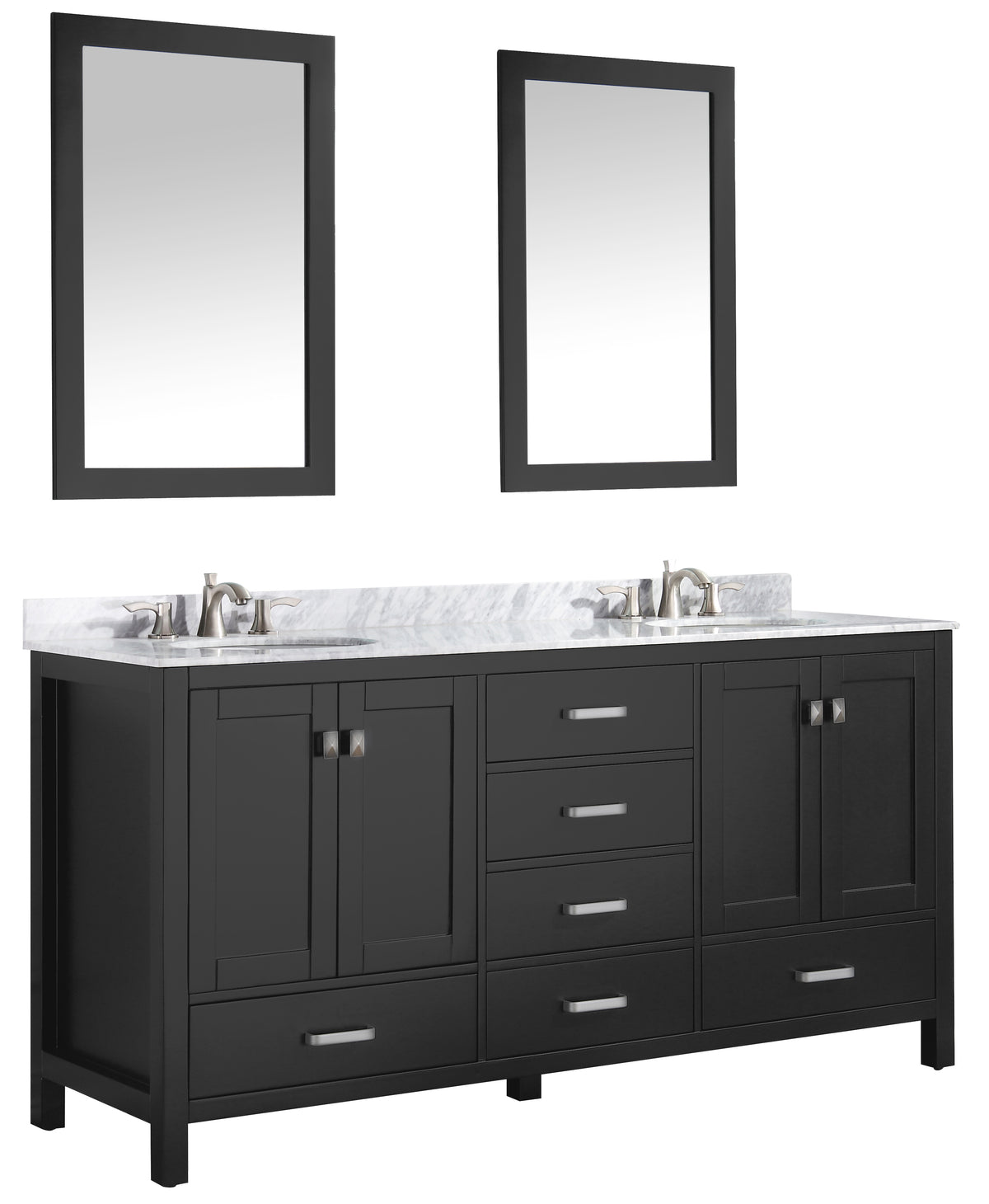 ANZZI Chateau 72 in. W x 22 in. D Bathroom Vanity Set in Black with Carrara Marble Top with White Sink