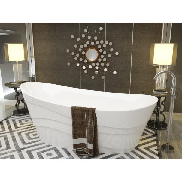 ANZZI STRATUS 5.6 Ft. Acrylic Reversible Drain Freestanding Bathtub In Glossy White