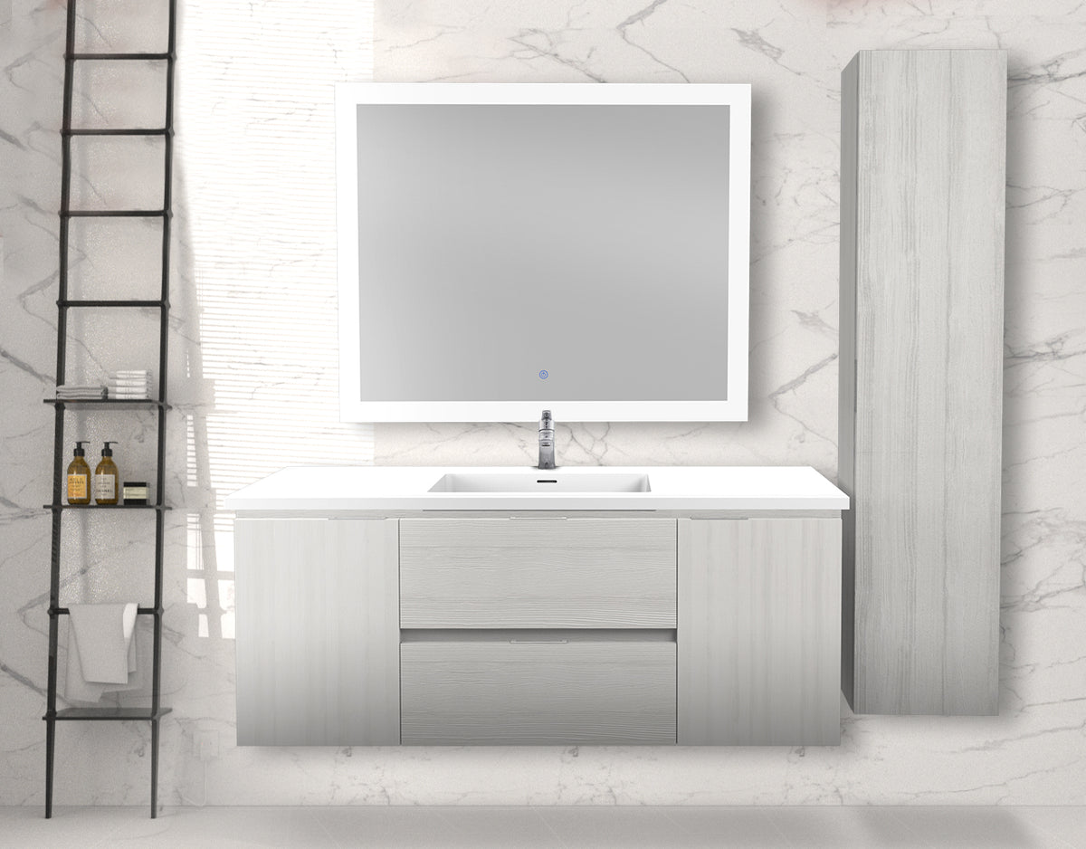 ANZZI Conques 48 in. W x 20 in. H x 18 in. D Bath Vanity Set in Rich White with Vanity Top in White with White Basin and Mirror