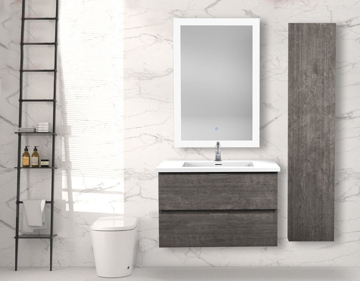 ANZZI Conques 30 in. W x 20 in. H x 18 in. D Bath Vanity Set in Rich Gray with Vanity Top in White with White Basin and Mirror