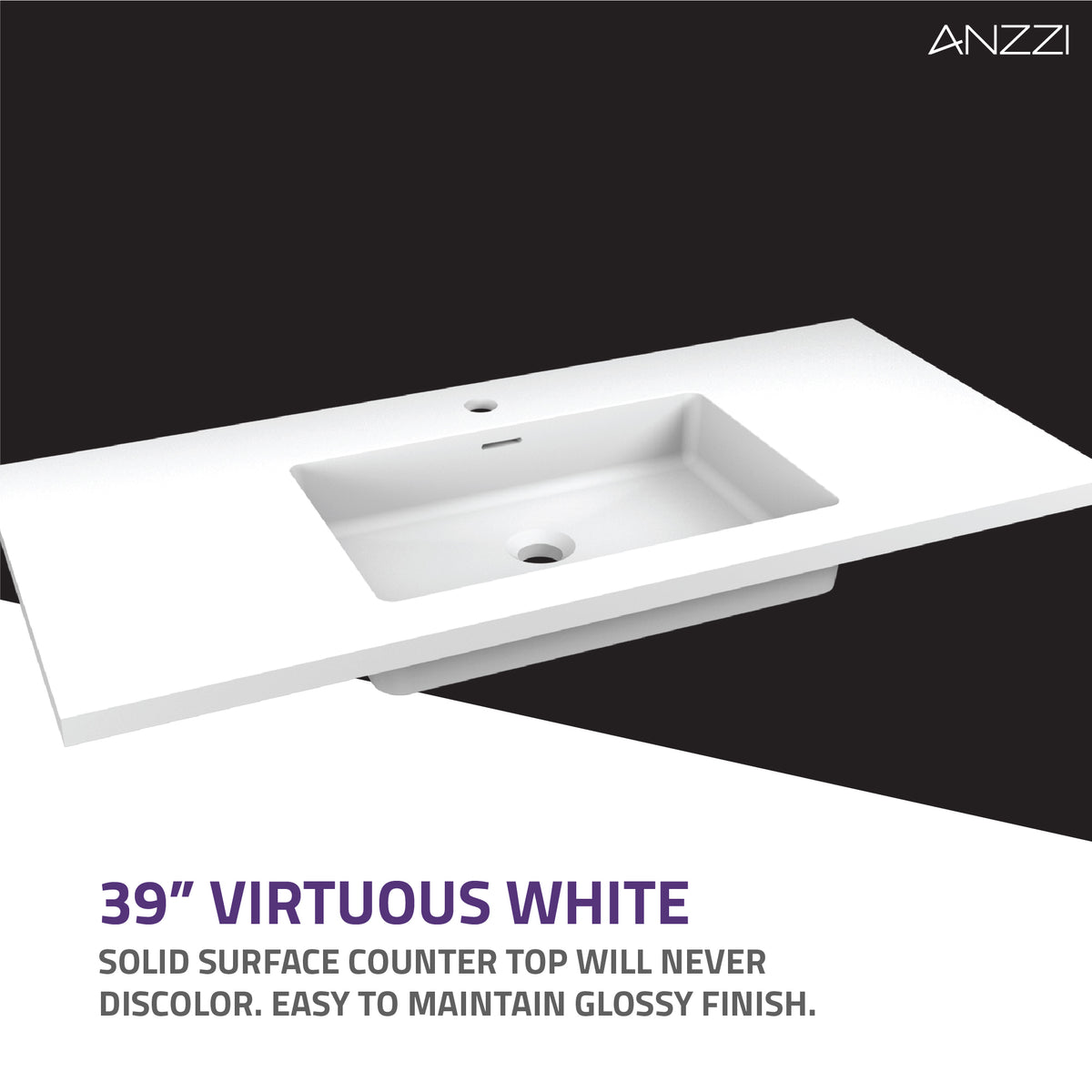 ANZZI Conques 39 in. W x 20 in. H x 18 in. D Bath Vanity Set in Rich White with Vanity Top in White with White Basin and Mirror