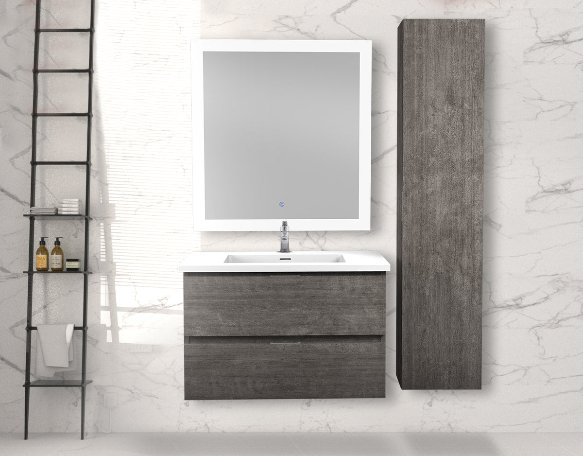 ANZZI Conques 30 in. W x 20 in. H x 18 in. D Bath Vanity Set in Rich Gray with Vanity Top in White with White Basin and Mirror