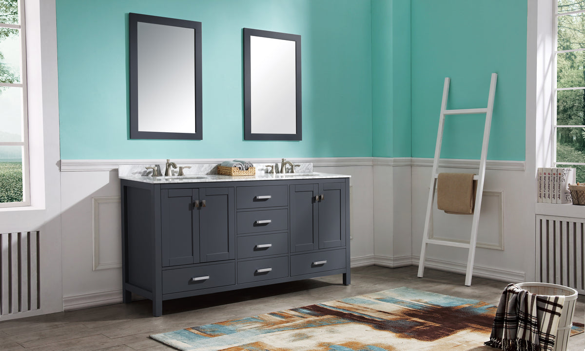 ANZZI Chateau 72 in. W x 22 in. D Bathroom Bath Vanity Set in Gray with Carrara Marble Top with White Sink