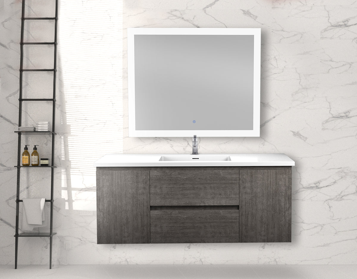 ANZZI Conques 48 in W x 20 in H x 18 in D Bath Vanity in Rich Grey with Cultured Marble Vanity Top in White with White Basin &amp; Mirror