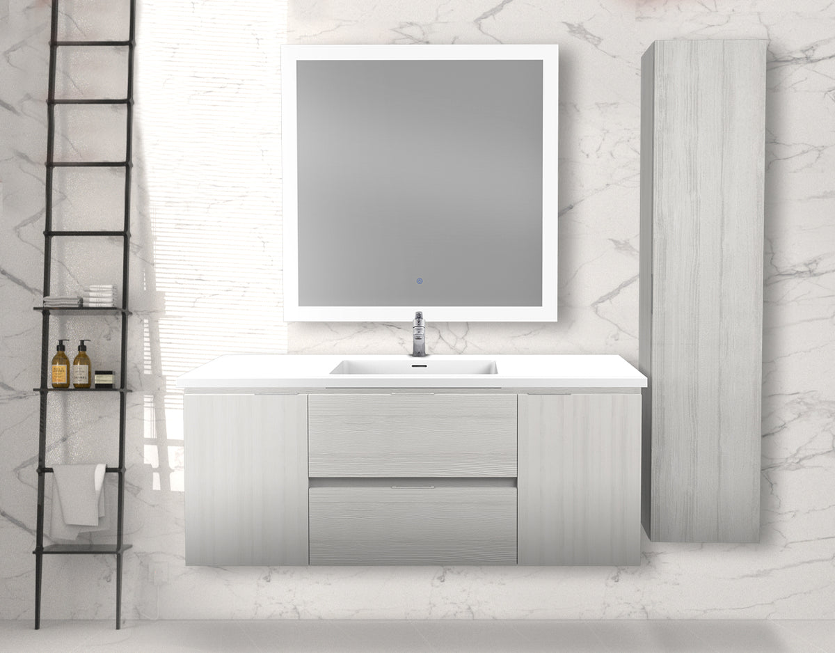 ANZZI Conques 48 in. W x 20 in. H x 18 in. D Bath Vanity Set in Rich White with Vanity Top in White with White Basin and Mirror