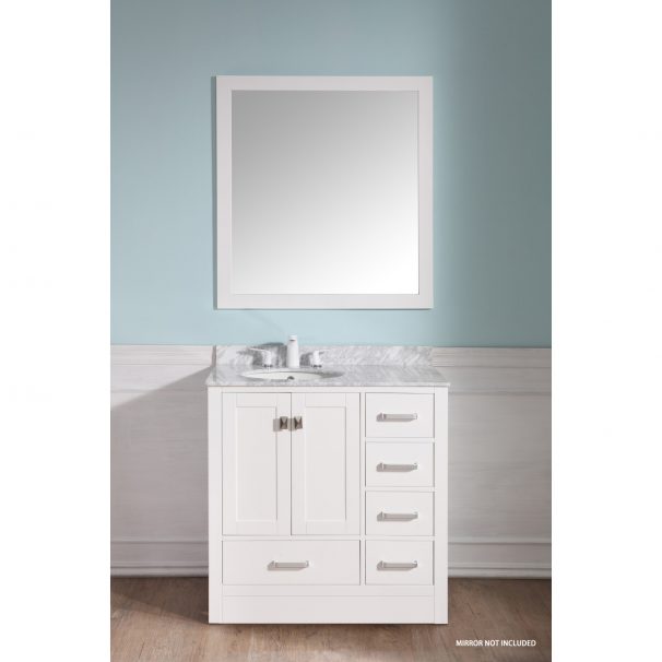 ANZZI Chateau 36 in. W x 22 in. D Bathroom Bath Vanity Set in White with Carrara Marble Top with White Sink