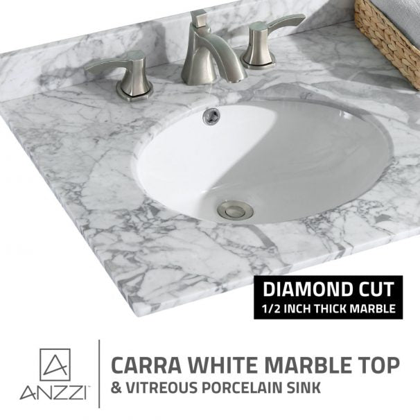 ANZZI CHATEAU 60 IN. W X 36 IN. H Bath Vanity In Rich Black With Carrara White Marble Vanity Top In Carrara White With White Basins And Mirrors