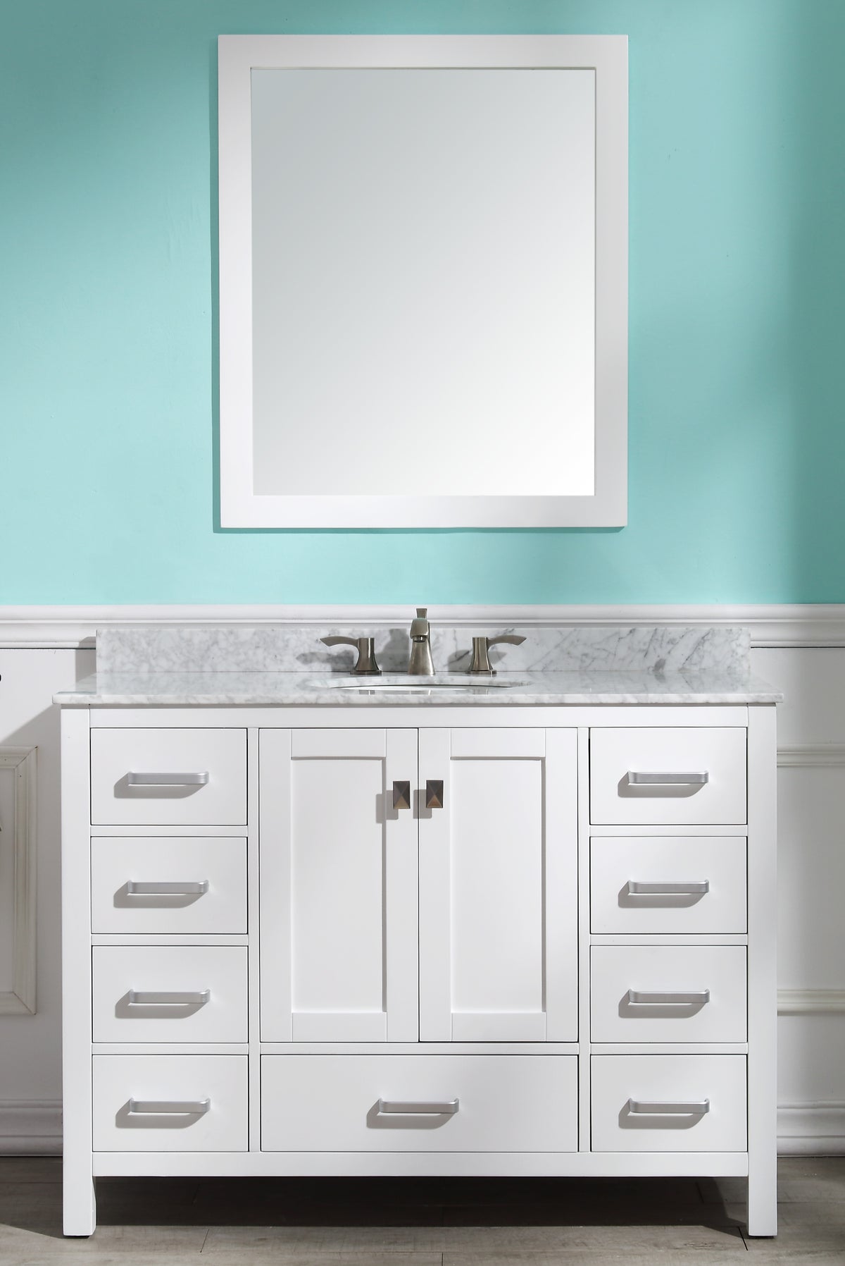 ANZZI Chateau 48 in. W x 22 in. D Bathroom Bath Vanity Set in White with Carrara Marble Top with White Sink