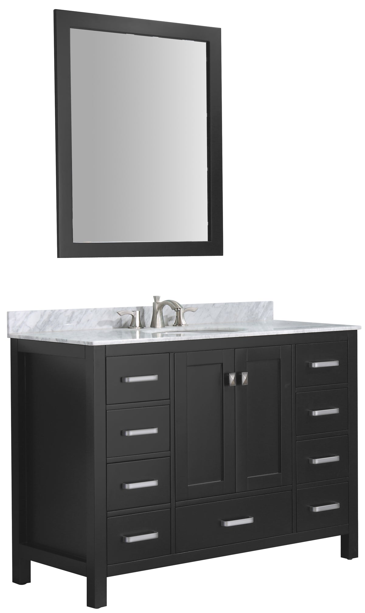 ANZZI Chateau 48 in. W x 22 in. D Bathroom Bath Vanity Set in Black with Carrara Marble Top with White Sink