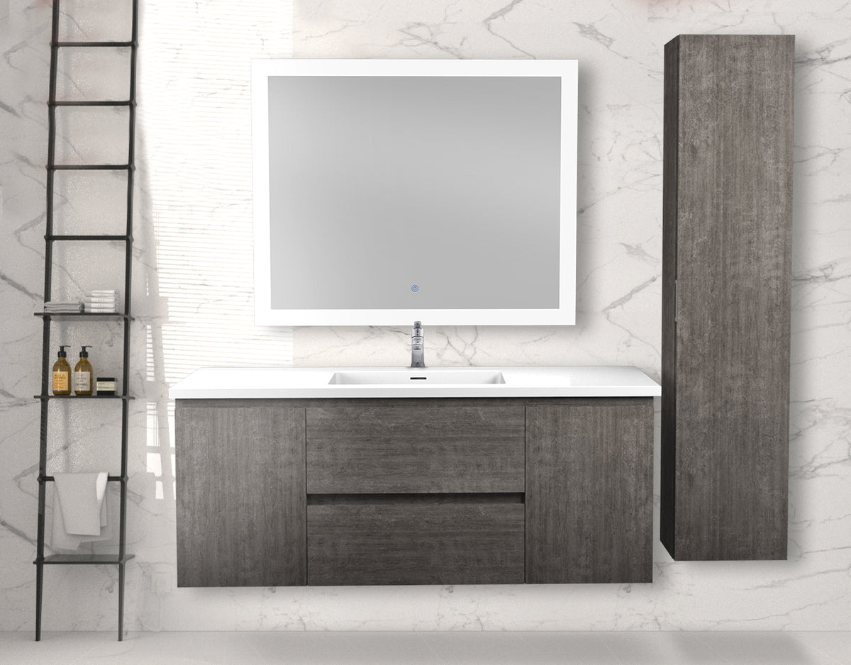 ANZZI Conques 48 in. W x 20 in. H x 18 in. D Bath Vanity Set in Rich Gray with Vanity Top in White with White Basin and Mirror