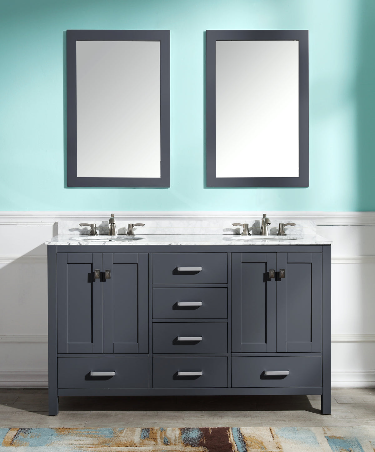 ANZZI Chateau 60 in. W x 22 in. D Bathroom Bath Vanity Set in Gray with Carrara Marble Top with White Sink