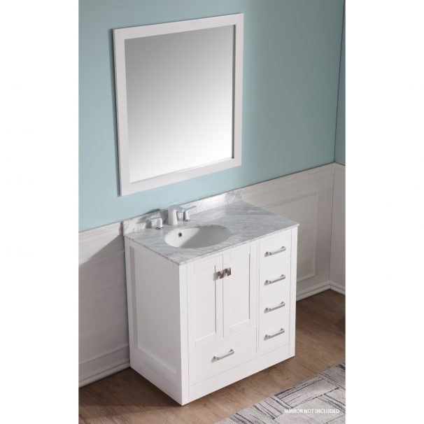 ANZZI Chateau 36 in. W x 22 in. D Bathroom Bath Vanity Set in White with Carrara Marble Top with White Sink