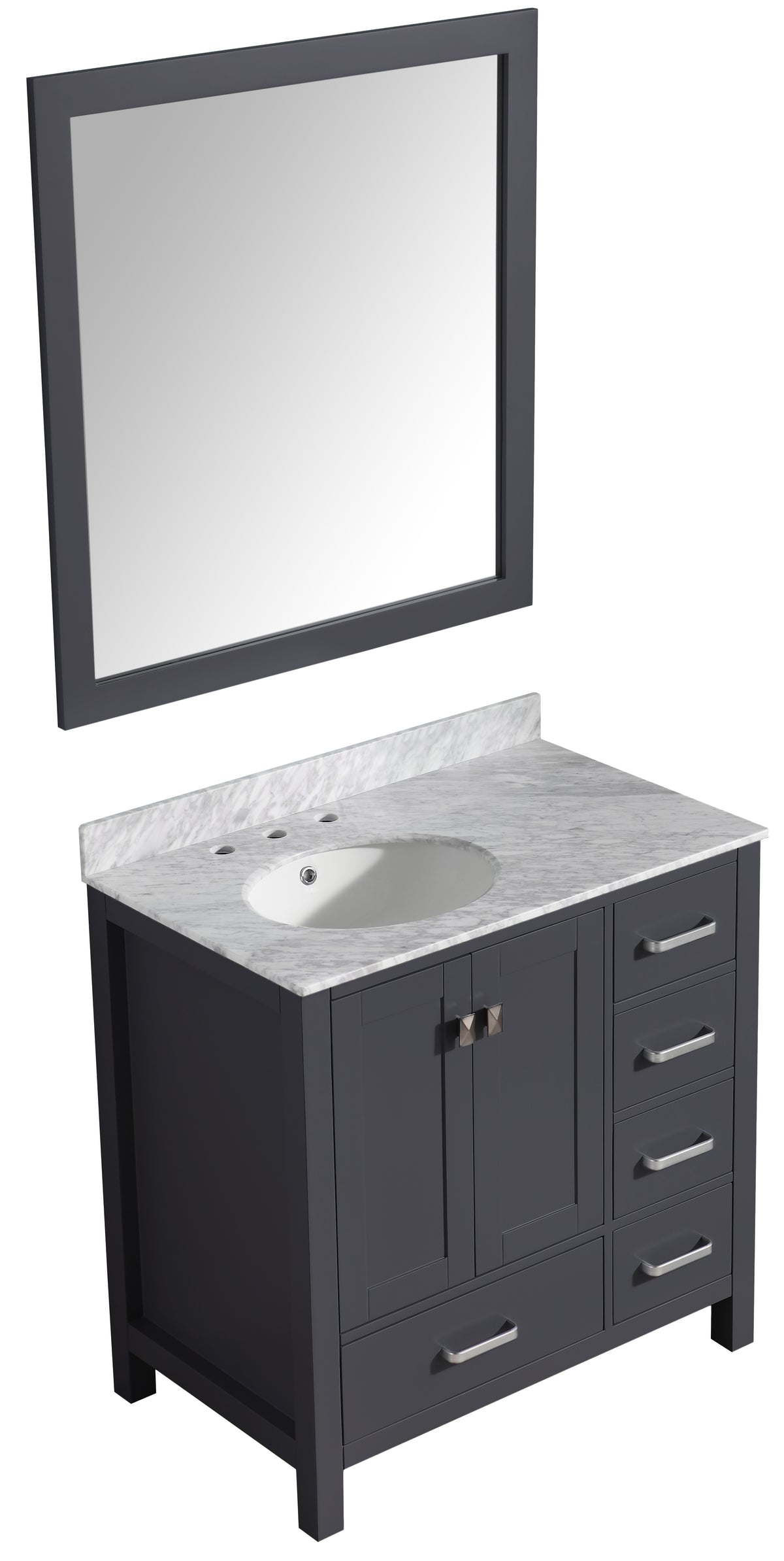 ANZZI Chateau 36 in. W x 22 in. D Bathroom Bath Vanity Set in Gray with Carrara Marble Top with White Sink