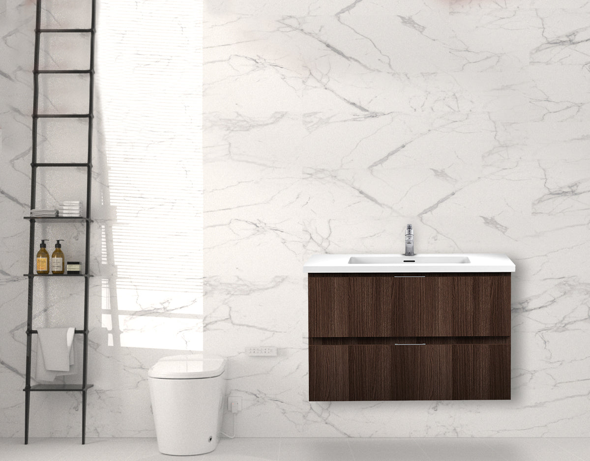 ANZZI Conques 30 in W x 20 in H x 18 in D Bath Vanity in Dark Brown with Cultured Marble Vanity Top in White with White Basin