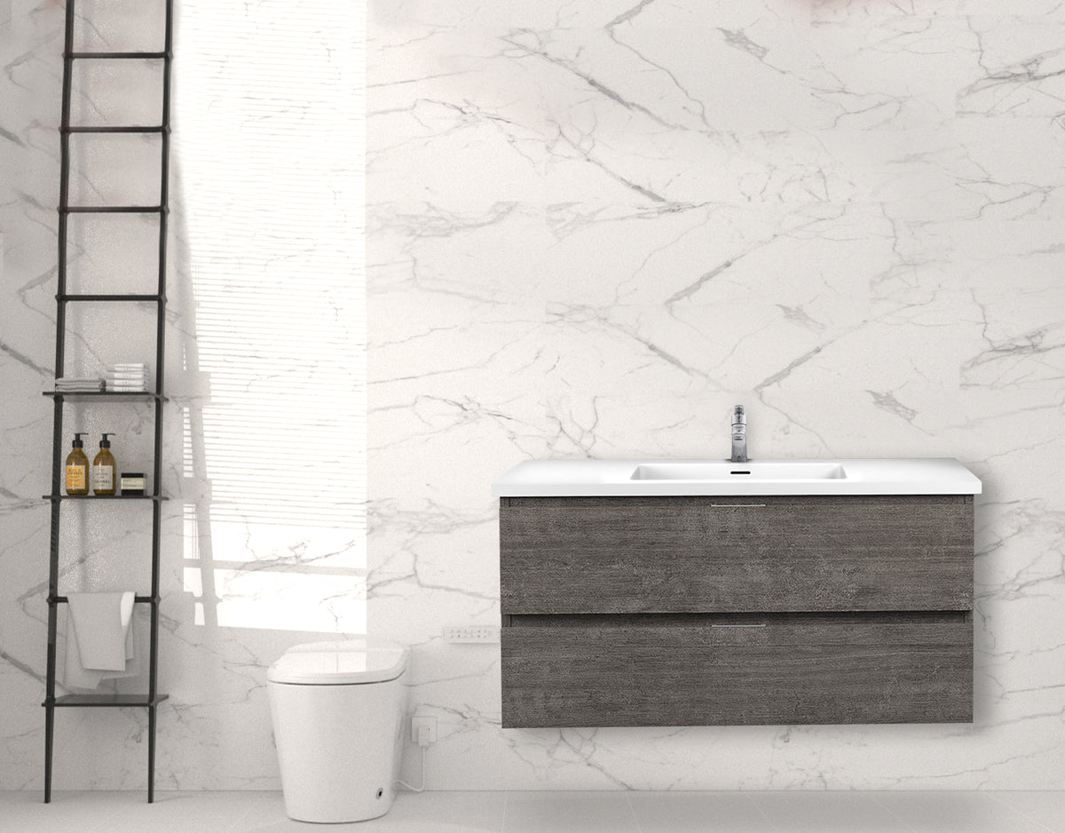 ANZZI Conques 39 in W x 20 in H x 18 in D Bath Vanity in Rich Grey with Cultured Marble Vanity Top in White with White Basin