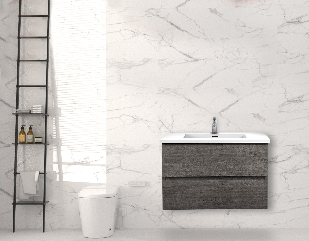 Conques 30 in W x 20 in H x 18 in D Bath Vanity in Rich Grey with Cultured Marble Vanity Top in White with White Basin