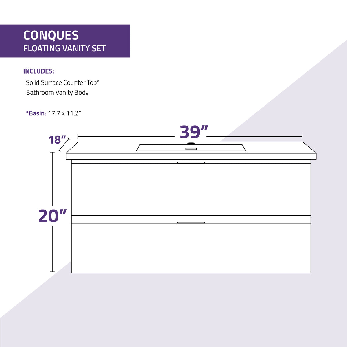 ANZZI Conques 39 in W x 20 in H x 18 in D Bath Vanity in Dark Brown with Cultured Marble Vanity Top in White with White Basin